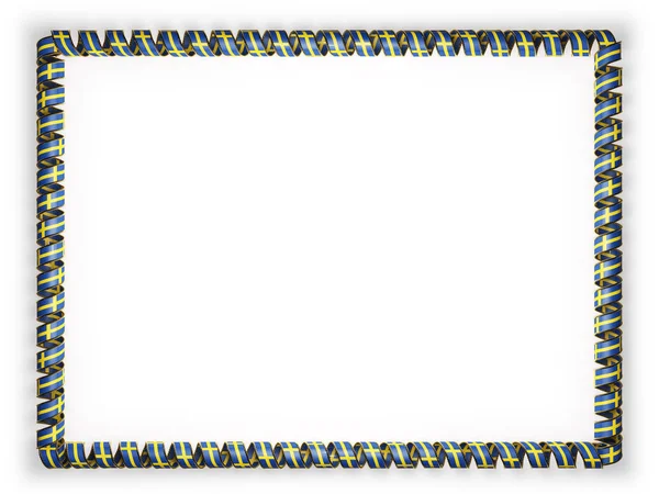 框架和丝带系瑞典国旗，从金绳磨边的边框。3d 图 — 图库照片