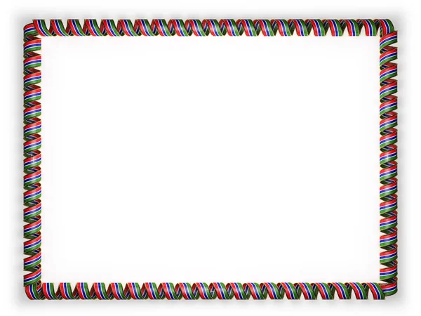 Cadre et bordure du ruban avec le drapeau "Gambie", bordé de la corde d'or. Illustration 3d — Photo