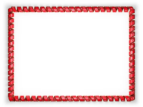 Frame en de rand van lint met de vlag van Turkije, rand van het gouden waxkoord. 3D illustratie — Stockfoto