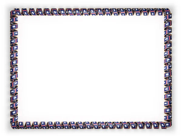框架和丝带系州怀俄明州旗，美国，从金绳磨边的边框。3d 图 — 图库照片