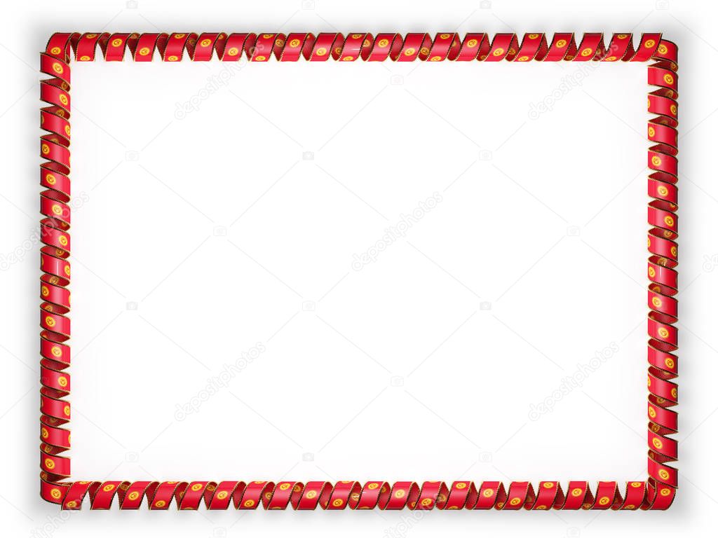 Frame and border of ribbon with the Kyrgyzstan flag, edging from the golden rope. 3d illustration