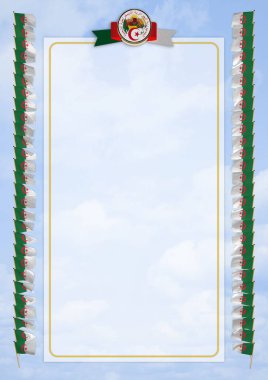 Çerçeve ve bayrak ve silah kat Cezayir ile sınır. 3D çizim