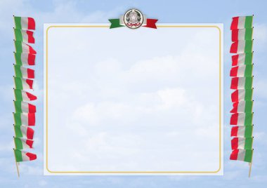 Çerçeve ve bayrak ve silah kat İtalya ile sınır. 3D çizim