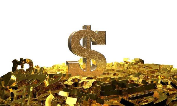 Sinal de dólar em uma pilha de outros símbolos de moeda. Ilustração 3D — Fotografia de Stock