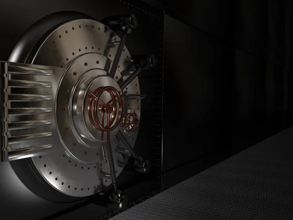 Metal closed the safe door, 3D illustration