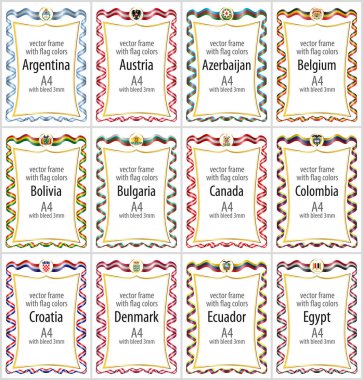 Çerçeve kümesi şeritler bayrak rengini ve çeşitli ülkelerin silah kat