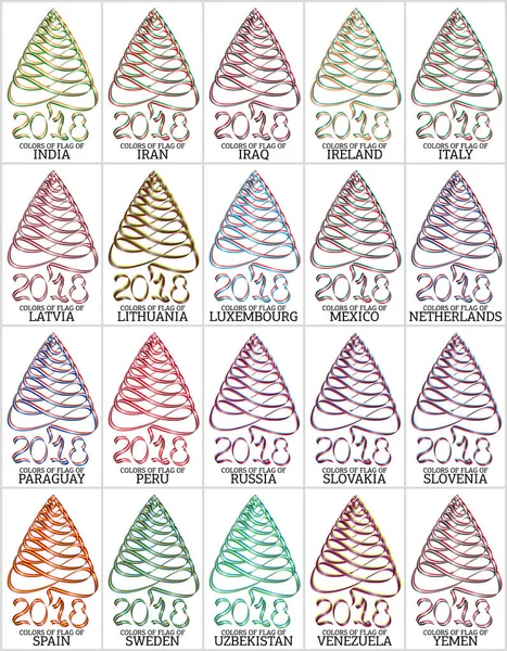 いくつかの国の国旗の色とクリスマス ツリーの形のリボンのセットします。 — ストックベクタ