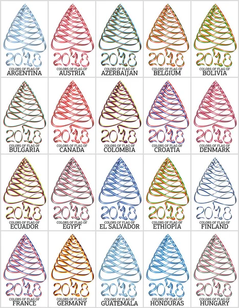 Conjunto de cintas en forma de árbol de Navidad con los colores de la bandera de varios países — Vector de stock