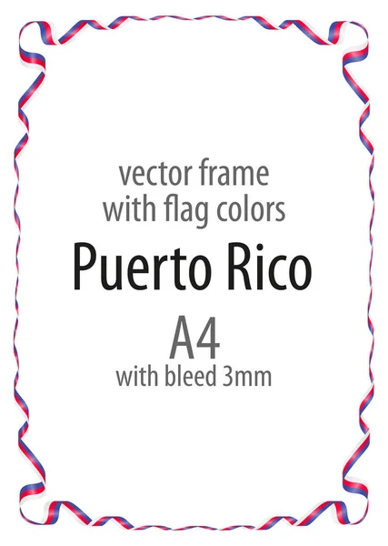 Moldura e borda de fita com as cores da bandeira de Porto Rico — Vetor de Stock
