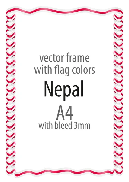 Moldura e borda da fita com as cores da bandeira do Nepal — Vetor de Stock