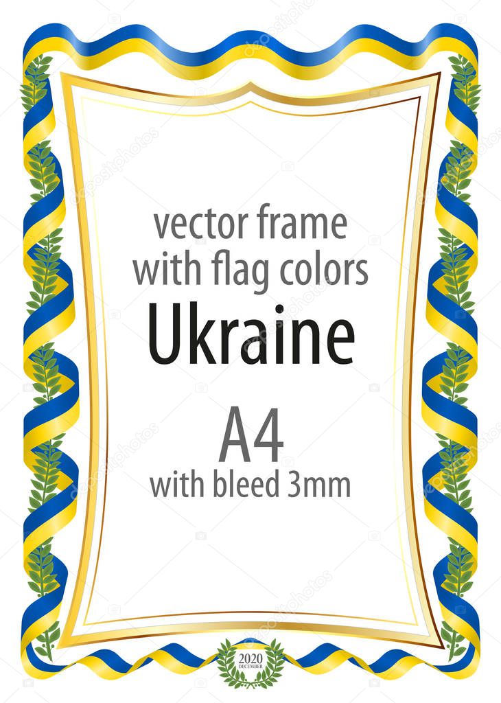 Frame and border of ribbon with the colors of the Ukraine flag