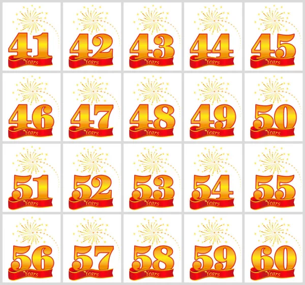 41 altın sayı kümesi 60 ve yıl word kırmızı kurdele arka plan üzerinde. Vektör çizim.
