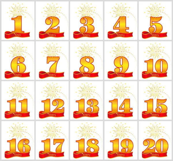 1 altın sayı kümesi 20 ve yıl word kırmızı kurdele arka plan üzerinde. Vektör çizim.