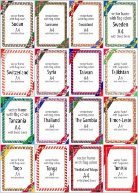 Çeşitli ülkelerin bayrak rengini kurdela ile vektör çerçeveleri ve borders kümesi. Bölüm XI.