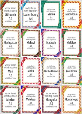 Çeşitli ülkelerin bayrak rengini kurdela ile vektör çerçeveleri ve borders kümesi. Bölüm VII.