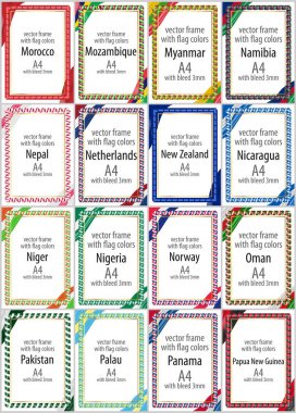 Çeşitli ülkelerin bayrak rengini kurdela ile vektör çerçeveleri ve borders kümesi. Bölüm VIII.