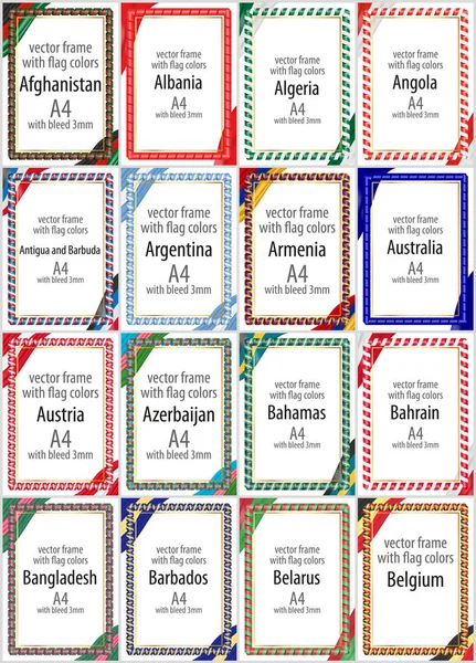 Conjunto de marcos vectoriales y bordes con cintas del color de la bandera de varios países. Parte I . — Archivo Imágenes Vectoriales