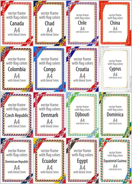 Çeşitli ülkelerin bayrak rengini kurdela ile vektör çerçeveleri ve borders kümesi. Bölüm III.
