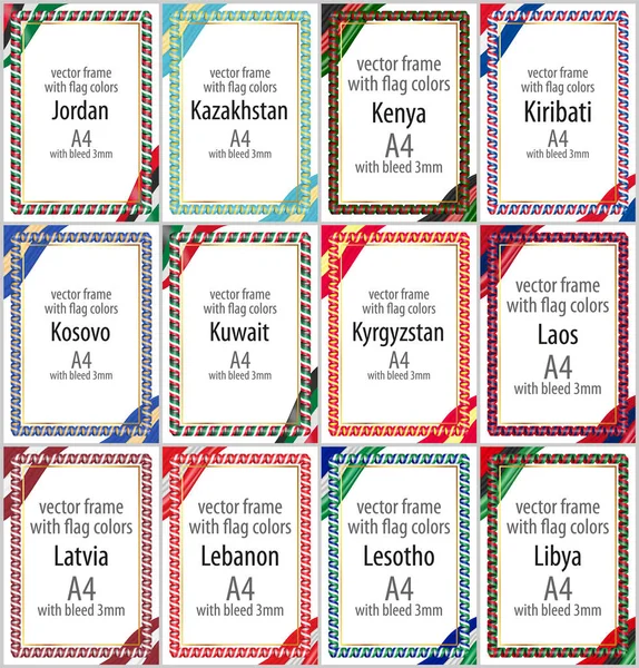 Çeşitli ülkelerin bayrak rengini kurdela ile vektör çerçeveleri ve borders kümesi. Bölüm VI.