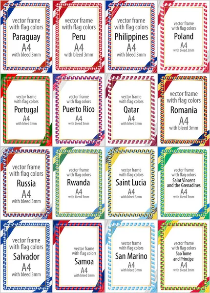 Çeşitli ülkelerin bayrak rengini kurdela ile vektör çerçeveleri ve borders kümesi. Bölüm IX.