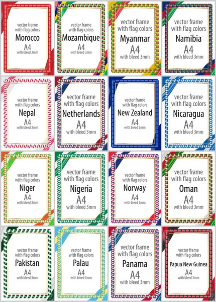 Çeşitli ülkelerin bayrak rengini kurdela ile vektör çerçeveleri ve borders kümesi. Bölüm VIII.