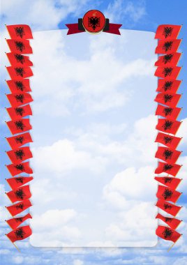 Çerçeve ve bayrak ve silah kat Arnavutluk sınırında. 3D çizim