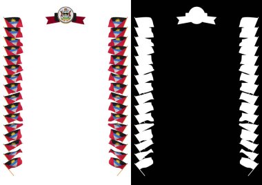 Çerçeve ve Antigua ve Barbuda bayrağı ve askeri üniformaları ile sınır. 3D çizim