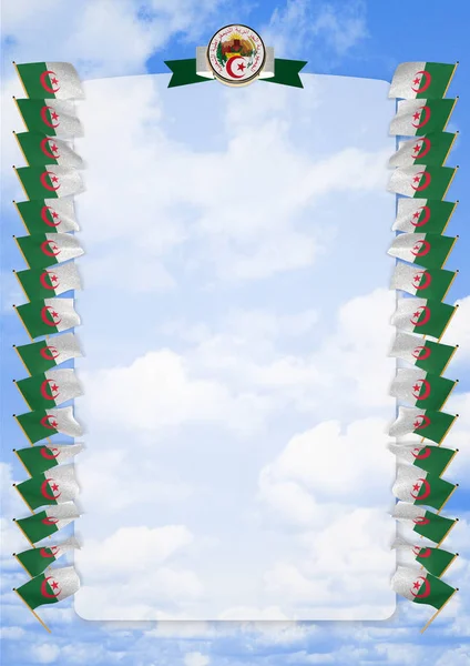 Çerçeve ve bayrak ve silah kat Cezayir ile sınır. 3D çizim