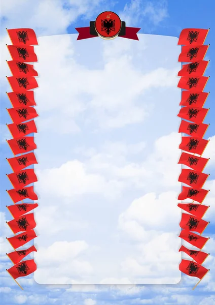 Çerçeve ve bayrak ve silah kat Arnavutluk sınırında. 3D çizim