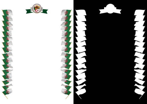 Quadro e Fronteira com bandeira e brasão Argélia. ilustração 3d — Fotografia de Stock