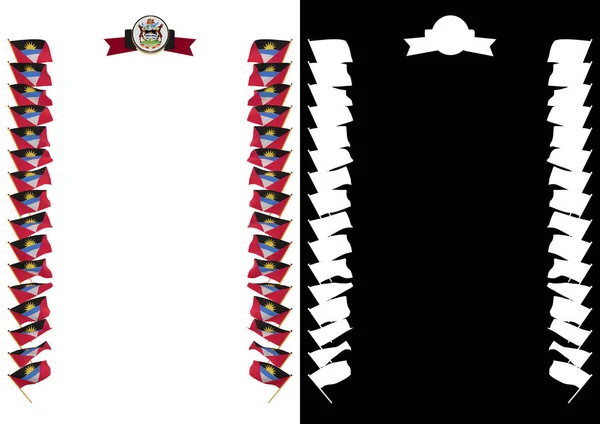 フレームは、アンティグア ・ バーブーダの旗、紋章付き外衣が付いているボーダー。3 d イラストレーション — ストック写真