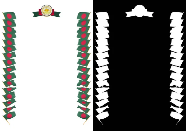 Cornice e bordo con bandiera e stemma Bangladesh. Illustrazione 3d — Foto Stock