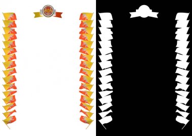 Çerçeve ve bayrak ve silah kat Butan ile sınır. 3D çizim