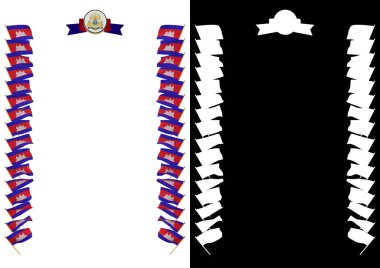 Çerçeve ve bayrak ve silah kat Kamboçya sınırında. 3D çizim