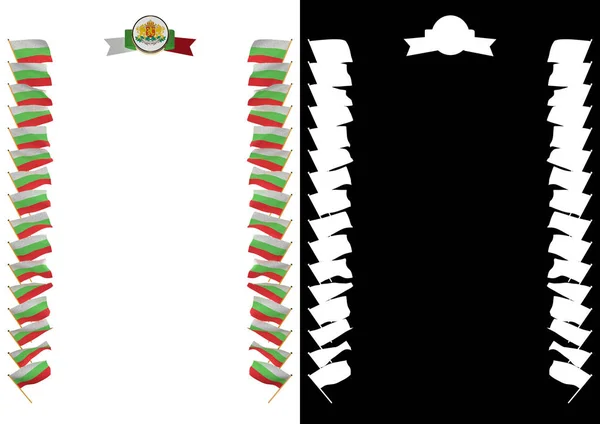 フレームは、旗、紋章付き外衣のブルガリアとの国境。3 d イラストレーション — ストック写真