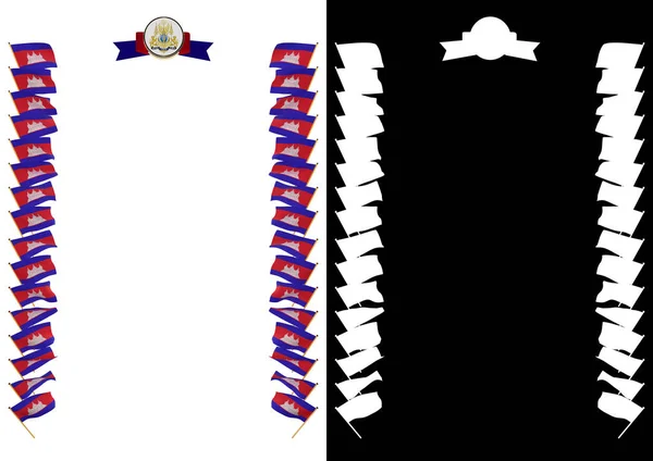 Rahmen und Rand mit Fahne und Wappen Kambodschas. 3D-Illustration — Stockfoto