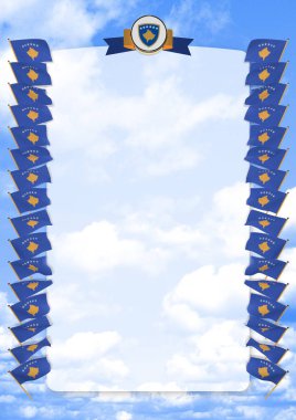 Çerçeve ve bayrak ve askeri üniformaları Kosova ile sınır. 3D çizim