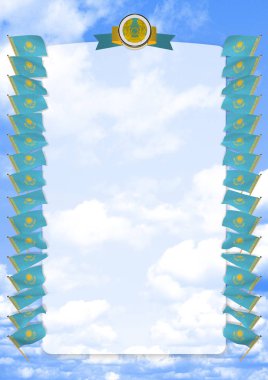 Çerçeve ve bayrak ve silah kat Kazakistan ile sınır. 3D çizim