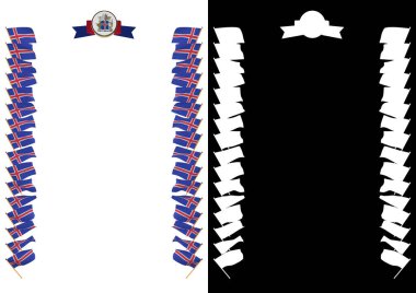 Çerçeve ve bayrak ve silah kat İzlanda ile sınır. 3D çizim