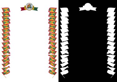 Çerçeve ve bayrak ve silah kat Grenada ile sınır. 3D çizim