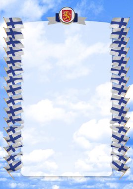 Çerçeve ve bayrak ve silah kat Finlandiya ile sınır. 3D çizim