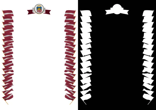 Rahmen und Rand mit Fahne und Wappen Lettlands. 3D-Illustration — Stockfoto