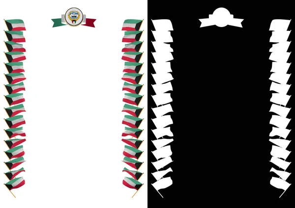 Frame en de grens met vlag en wapen van Koeweit. 3D illustratie — Stockfoto