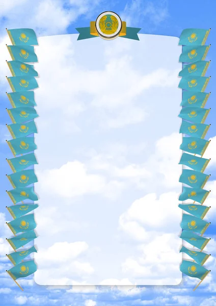 Çerçeve ve bayrak ve silah kat Kazakistan ile sınır. 3D çizim