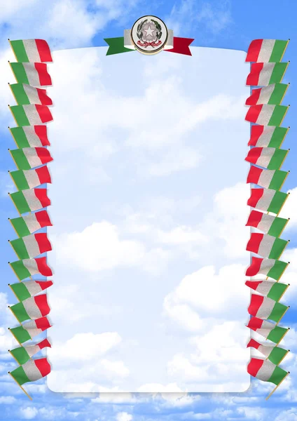 Каркас и граница с флагом и гербом Италии. 3d иллюстрация — стоковое фото
