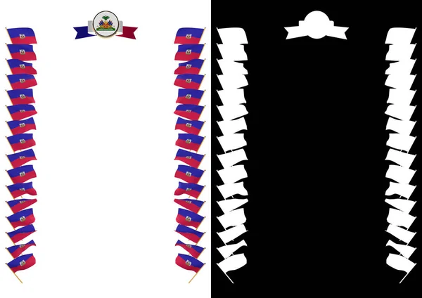 Cornice e bordo con bandiera e stemma Haiti. Illustrazione 3d — Foto Stock