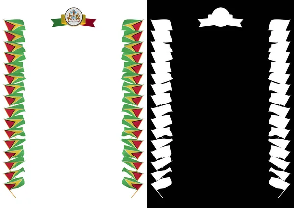 Cadre et frontière avec drapeau et armoiries Guyane. Illustration 3d — Photo