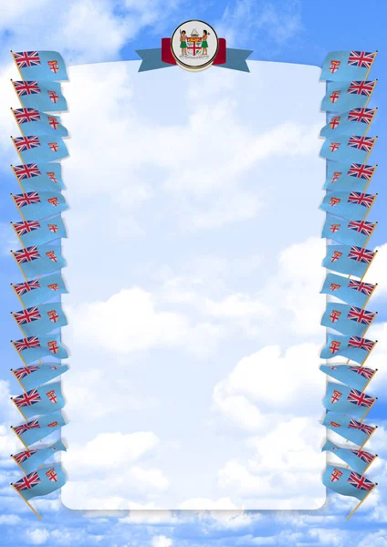 Çerçeve ve bayrak ve silah kat Fiji ile sınır. 3D çizim