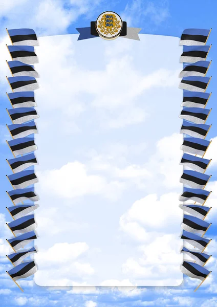 Frame en Border met vlag en wapen van Estland. 3D illustratie — Stockfoto