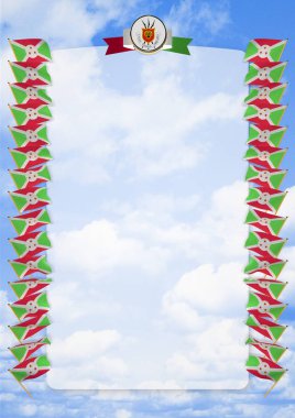 Çerçeve ve Burundi bayrağı ve askeri üniformaları ile sınır. 3D çizim